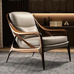 Designer Leather Sofa Chair Black Walnut Wood Casual Office Simple Single Person Sofa Chair Modern Style Home Furniture