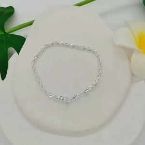 Silver original italy 925 Bracelet womens 4mm twisted rope fashion jewelry for girlfriend birthday gift（Free pearl earrings）