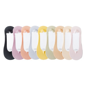 JIAZINI | ถุงเท้าเรือสตรีพื้นผ้าฝ้ายบางกันลื่นไม่เห็นขอบ