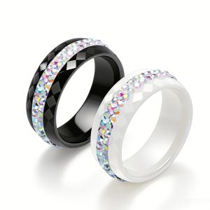 High Qulity Women Jewelry Ring Wholesale Black And White Simple Style Comly Crystal Ceramic Rings for Women