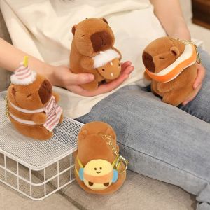 12cm Kawaii Anime Capybara Bread Boba Happy Birthday Plush Toy Creative Stuffed Animals Capybara Toast Doll Bag Pendant Gifts
