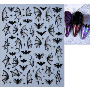 1/3Pcs 3D Red Black Gothic Bat Nail Stickers Cat Star Lace Ribbon French Bats Wing Nails Decal DIY Halloween Manicure Decoration