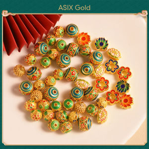 ASIX GOLD 916 18K Gold Plated Cloisonne Drip Glaze Hollow Beads Spacer DIY Jewelry Making Supplies Loose Beads Necklace Bracelet Set Lucky Charm Fashion Gift