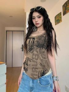 Áo Ba Lỗ Không Tay in Chữ Modal American Hot Bé Gái Thời Trang Mùa Hè Cho Nữ Áo Vest Ôm Vừa Vặn Áo Không Tay Màu Tương Phản