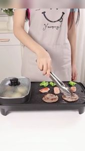 2in1 Electric BBQ Grill Steamboat Teppanyaki Hot Pot Peruik Stimbot Shabu Frying Roast Fry Pan Non Stick Kitchen Dining Kitchenware Tableware
