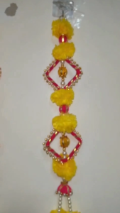 Decorative Artificial Flower & Beads Door Hanging | Side Toran for Main Door Festivals Diwali & Home Entrance Decor (Size- 21 Inches | Pack 1 Pc)