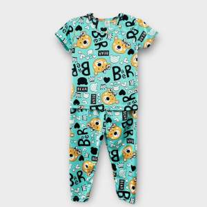 ชุดนอนเด็ก เสื้อแขนสั้นกางเกงขายาว ผ้านิ่มลื่น ใส่สบาย พิมพ์ลายน่ารัก