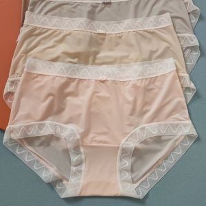 Ultra-Thin Soft Ice Silk Triangle Panties for Girls Lace Edged Seamless Briefs Comfortable Underwear Breathable Feminine