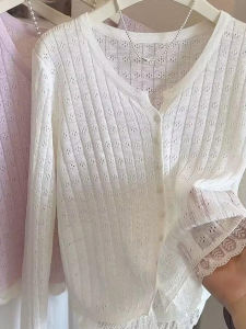 Áo Len Dệt Kim Tay Dài Mùa Hè Thường Ngày Kiểu Dáng Rộng Rãi Chất Liệu Polyester Và Vải Lanh Áo Khoác Ngoài Thời Trang