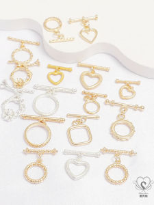 14K Gold Plated round IQ Buckle Bracelet Clasp OT Buckle Smooth Surface Heart 10mm Connector DIY Jewelry Accessories