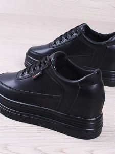 Leather Breathable Hidden Heel Black Shoes Womens Spring/Summer New Arrival Easiest for Match Leisure Platform Thick Sole Sports Board Shoes Womens Popular