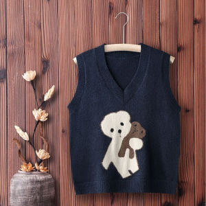 Rộng Rãi Cổ Chữ V Dệt Kim Áo Khoác Cardigan Nữ Áo Vest Cộc Tay Không Tay Hoạt Hình Áo Len Áo Khoác Ngoài Mùa Xuân Mùa Thu Thời Trang Phong Cách Hàn Quốc Đi Lại