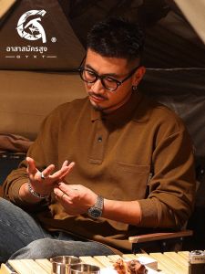 GYXT | เสื้อยืดคอโปโลแขนยาวทรงหลวมสำหรับผู้ชาย ฤดูใบไม้ร่วง 2025 ใหม่ สไตล์อเมริกัน ขนาดใหญ่ เสื้อเชิ้ตฤดูใบไม้ผลิและฤดูใบไม้ร่วง