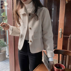 เสื้อโค้ทขนสัตว์มีกระเป๋าทรงหลวมวินเทจสไตล์ฮ่องกงชิคๆเกาหลีเสื้อโค้ทผ้าวูลแบบสั้นเรียบหรูใส่ช่วงฤดูใบไม้ร่วงและฤดูหนาวสำหรับผู้หญิงตัวเล็ก