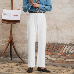 Commute Style Vintage Washed Denim Trousers High Waist Straight