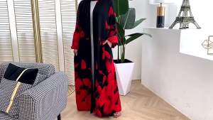 New Middle East Arab Fashion Printed Lantern Sleeve Cardigan Robe  Muslim abaya 1822