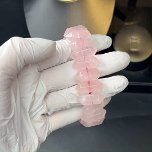 TIMESWIND Original Natural Pink Crystal Rose Quartz Double Point Hexagonal Bracelet for Women Fashion Jewelry Gift with Certificate