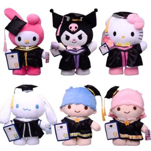 Sanrio Graduation Plush Toys Kawaii Hello Kitty My Melody Room Decor Kuromi Plushie Cinnamoroll Doll Kawaii Soft Stuffed Graduation Gifts