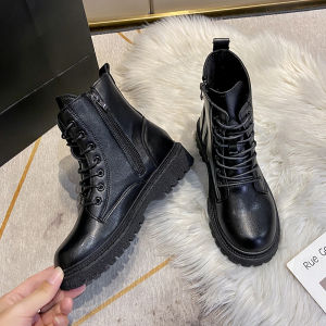 Women 2024 Autumn New Tooling Boots Lady Anti Slip Waterproof Lace Up Short Boots Students Casual Thick Heel Knight Boots