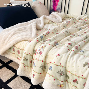 Thickened Coralline Velvet Doggies Milk Cotton Sandwich Filling Creamy Soft Cozy Warmth Bedroom Blanket Cartoon Design Casual