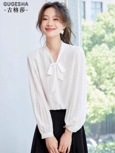 French V-neck Design Sense Tie Long Sleeve Chiffon Shirt Women Early Autumn 2025 New Light Luxury Atmosphere Shirt Small Shirt