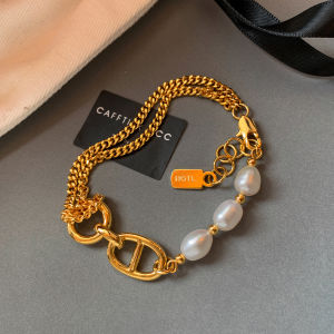 CAFFTI | Natural Freshwater Pearl Bracelet Light Luxury Gold Pig Nose Knot Design