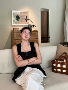 SOTHEA Commuter Style Square Collar Mixed Fiber Silk Womens Vest Summer 2024 Fashion Casual Comfortable Breathable Top