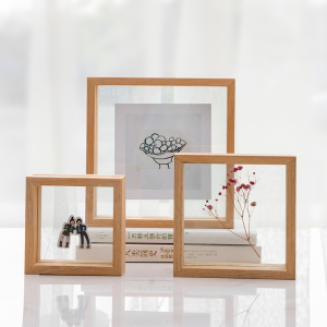 Simple Solid Wood Photo Frame for Picture Developed Table Set 6 8 Inches Album Specimen Frame Embossed Transparent Double-sided Glass Frame