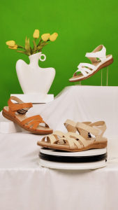 HCM Sandal Đế Xuồng Hạnh Dung Quai Chéo Sọc Vân HD0315AC ( Màu Đen - Kem - Bò - Trắng )