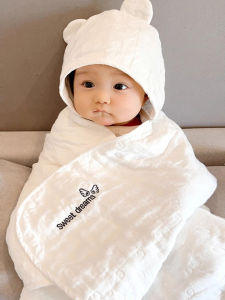 Pure Cotton Muslin Baby Bath Towel Infant Wrap with Hat Children Coat Wrapped Comfortable Soft Absorbent Bathing Towel