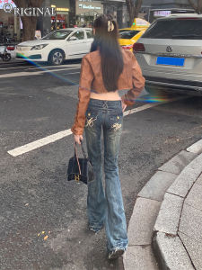 Quần Jeans Nữ Ống Loe Phong Cách Mỹ Lưng Thấp Ôm Dáng Quần Dài Đến Sàn Rộng Có Lưng Cao Bằng Phong Cách Thường Ngày