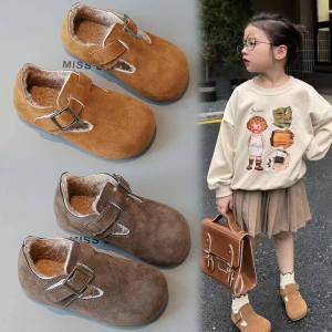 Kids Birkenstock Fall and Winter Fleece-Lined Leather Shoes Baby Shoes Casual Shoes Girls Nude Shoes Boy Shoes Autumn New Arrival