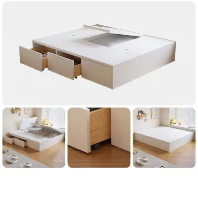 yishujia office | Modern Minimalist Storage Bed No Headboard Wooden Tatami Bed