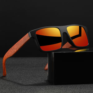 Classic Square Sports Polarized Sunglasses - Wood Grain Spring Hinge Comfort Fit for Cycling Fishing Beach & Casual