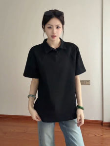 Black American Boxy Patchwork Short Sleeve Polo Shirt Mens Summer High-End