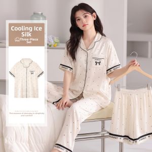 MiiOW | Icy Silk Short Sleeve Polka Dot Cool Sense Wearable At Home Set