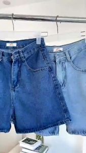 Quần Short Jean Ngố Nữ Ống Rộng Lưng Cao Basic Chất Bò Phong Cách Ulzzang Hàn Quốc chất vải không ra màu