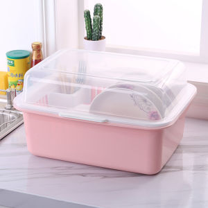 Plastic Kitchen Storage Rack Dish Drainer Bowl Cabinet with Lid Utensil Storage Box Plate Holder European Style No Drilling Needed