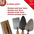 paket 4) Roskam plat besi 30cm & 3 Sendok semen cap galur peralatan alat tukang bngunan. 