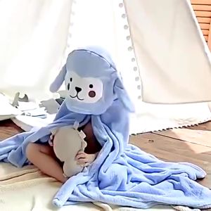 Strawberry.thai การ์ตูนนุ่มหนาดูดซับอ่างอาบน้ำ ขนาด 80x80 ซม หมวกอาบน้ำเด็ก เสื้อคลุมอาบน้ำขนแกะปะการัง