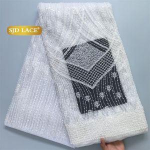 SJD LACE Luxury French Beads Mesh Lace African Lace Fabrics for Nigerian Women Wedding Tulle Beaded Dresses Net Party Lace 5044