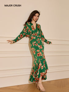Floral Waist-Cinching Slimming Green Dress