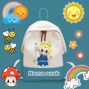labubu tas ransel anak costom nama tas ransel sekolah TK SD tas ransel sekolah anak anak perempuan laki-laki tas mengaji anak usia 6 7 8 9 10 thn merah hitam pink biru