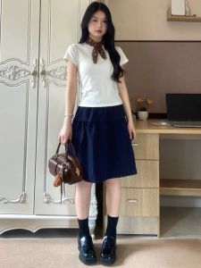 Váy Chữ a Cạp Cao Phong Cách Retro Cho Nữ Mùa Hè Váy Ngắn Năm Mảnh Dáng Ôm Vừa Vặn Váy Ngắn Phong Cách Đại Học Váy Ngắn