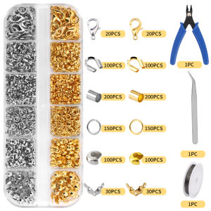 Crimp Beads Covers Kit with Bead Crimping Pliers Tool Brass Crimp Beads Tips Knot Covers Kit for Jewelry Making DIY Craft