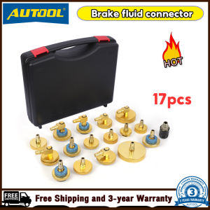 (✅3-Year Warranty✅) AUTOOL 17PCS Pulsating Brake Oil Exchanger Connector Oil Pump Brake Fluid Adapter Car Brake Extractor Brake Oil Fittings Gold Kit Aluminum Alloy Prevent Oil Leakage Pump Connector for Toyota Tesla BMW Use for AST605 AST609