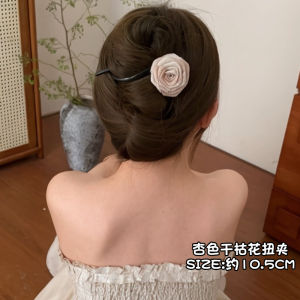 Elegant Dried Rose Flower Barrettes Female Twist Word Grip Back Head Updo Duckbill Clip Son Headdress Hairpin