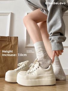 Womens Thick Bottom Heightening Winter Fleece Lined High Top Casual Shoes Bread Style Slip-On Board Shoes Cross Strap