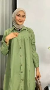 Zeva Tunik Polo Line - Atasan Wanita Tunik Polo Linen Variasi Kancing Belakang Terbaru