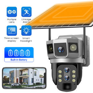 3 Lens 4G Camera 12MP 4G SIM Card Solar CCTV Camera PTZ 10X Zoom Outdoor Wireless 3 Screen Battery Security 4G IP Camera V380Pro